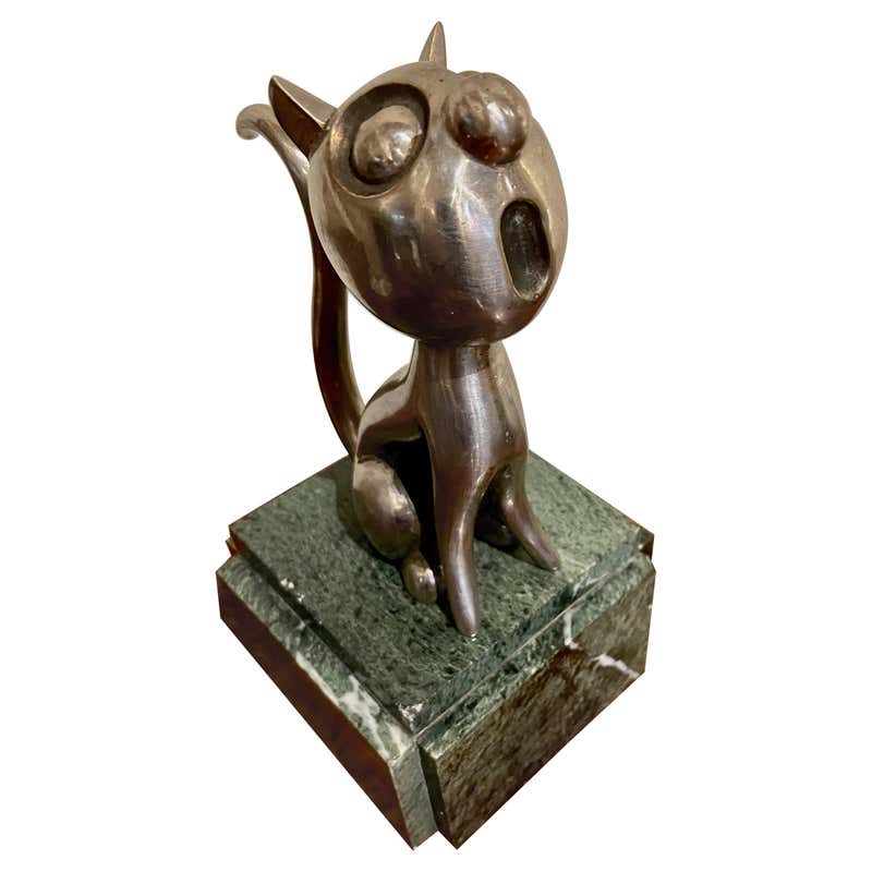 Art Deco Bronze Sculpture of a Cat by Gra Rueb at 1stDibs
