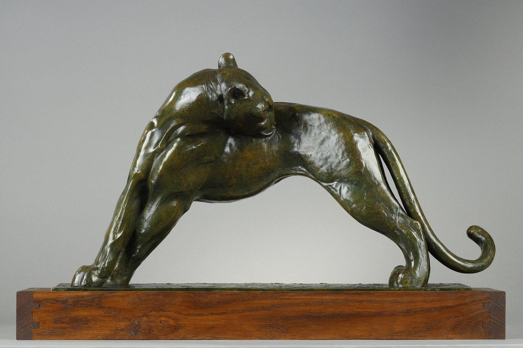 André Vincent Becquerel Figurative Sculpture - Panther licking