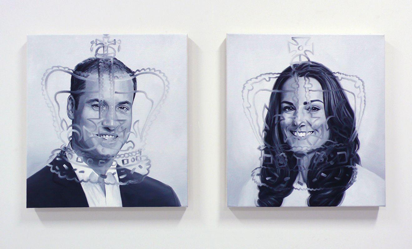 TWO PAINTINGS, titled: MEETING WILL & KATE  from the series THE INABILITY OF MEETING SOMEONE FAMOUS OBJECTIVELY. 2013
Oil on canvas (diptych)
24 × 22 in (61 × 22.9 cm) - each panel

This painting is part of a series of paintings from the series