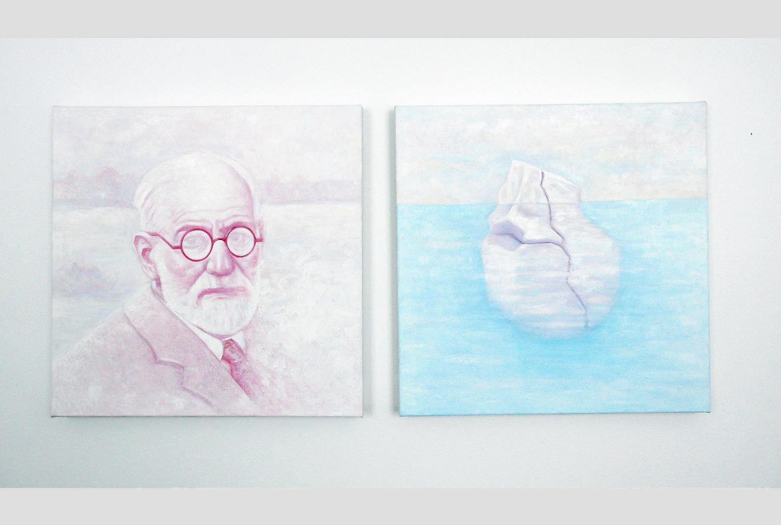 This diptych is comprised of  TWO paintings.  The artist created a series of works based on Sigmund Freud.  ANDRE VON MORISSE (Norwegian, b. 1966 in Oslo, Norway, lives and works in New York, NY). The project Pink Freud and the Pleasant Horizon