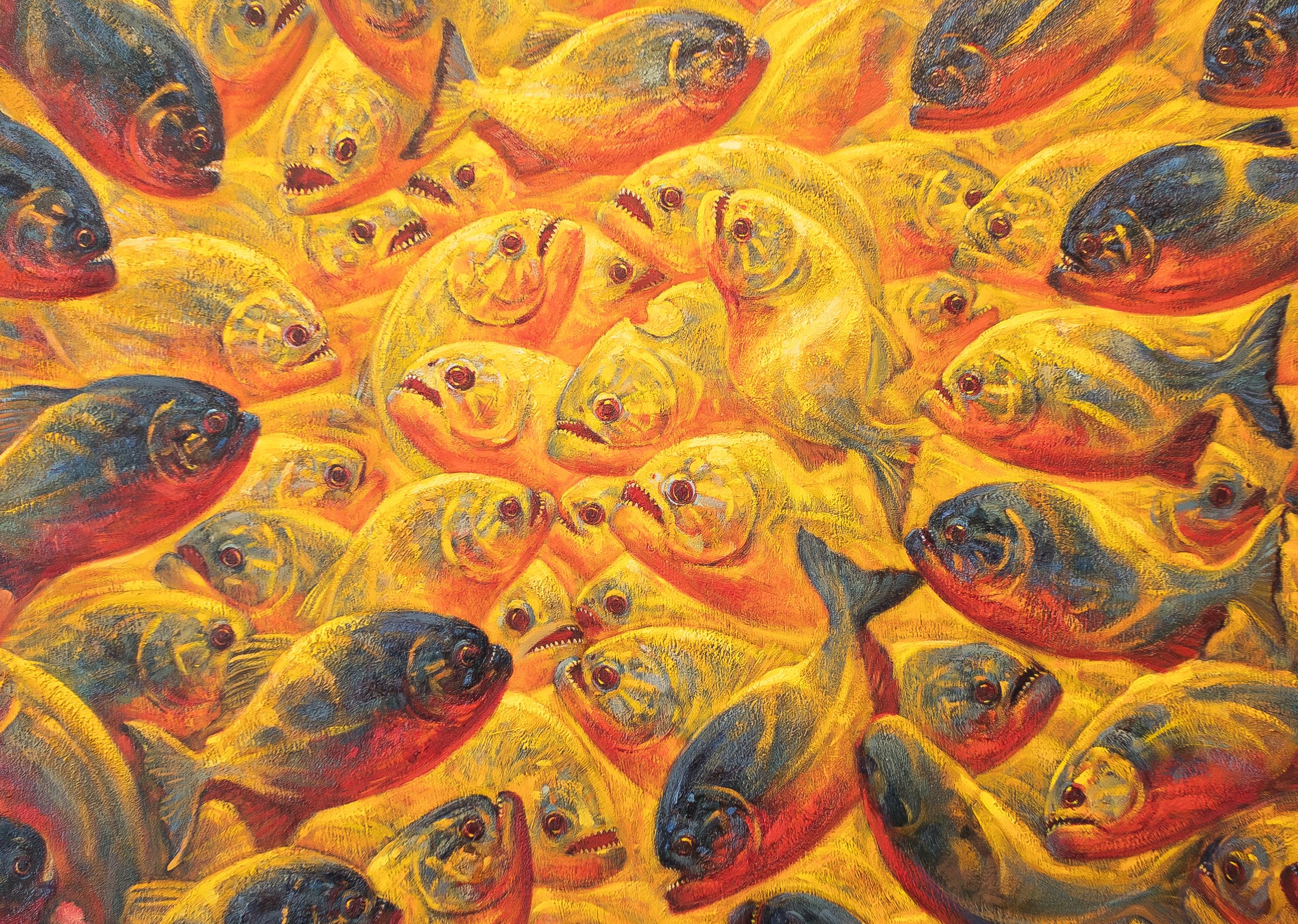 Explosion, Implosion (Piranhas in the Amazon River) (WildLife Art Animal) For Sale 1