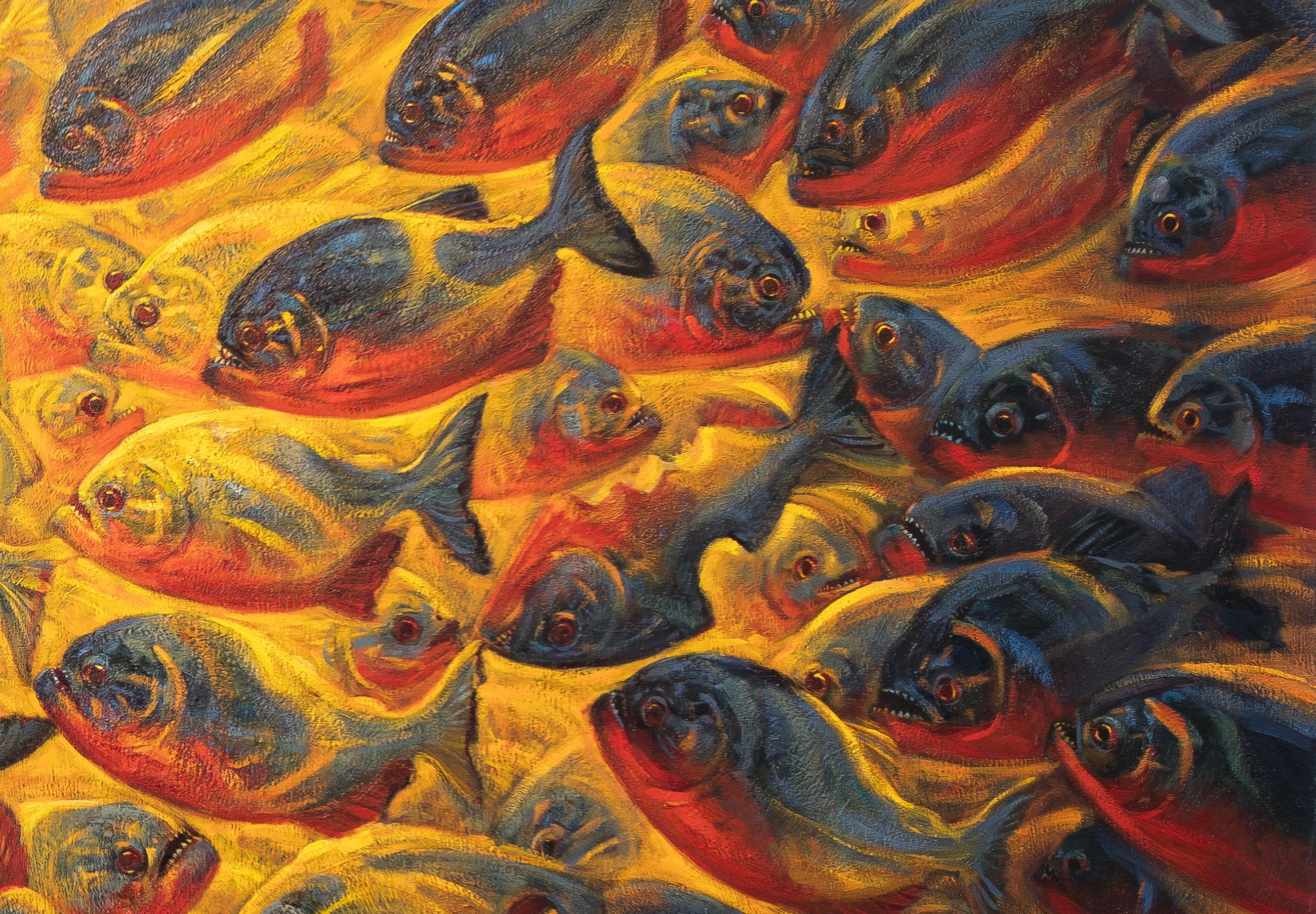 Explosion, Implosion (Piranhas in the Amazon River) (WildLife Art Animal) For Sale 2
