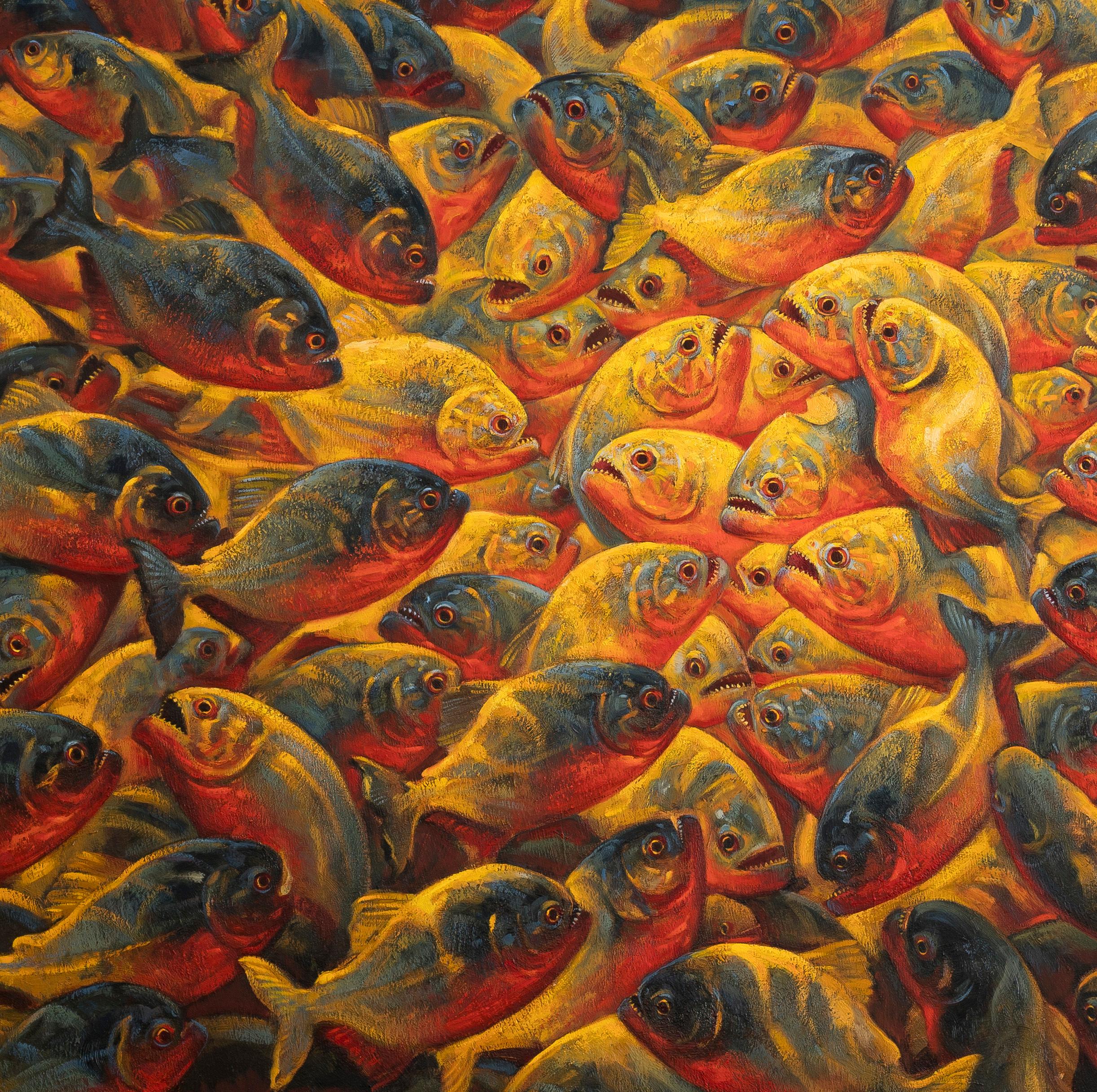Explosion, Implosion (Piranhas dans le fleuve Amazone) (WildLife Art Animal) en vente 6