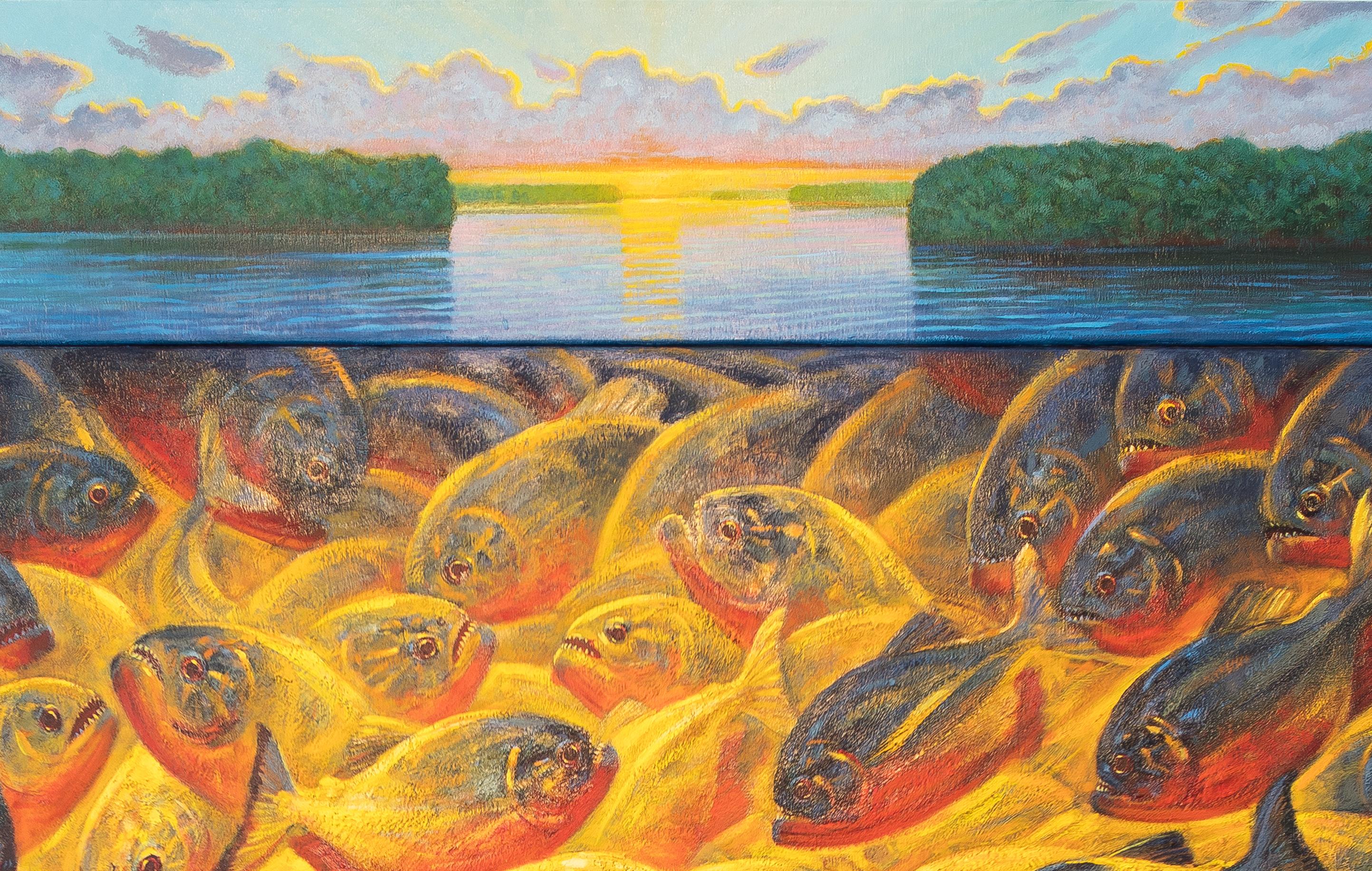 Explosion, Implosion (Piranhas dans le fleuve Amazone) (WildLife Art Animal) en vente 2