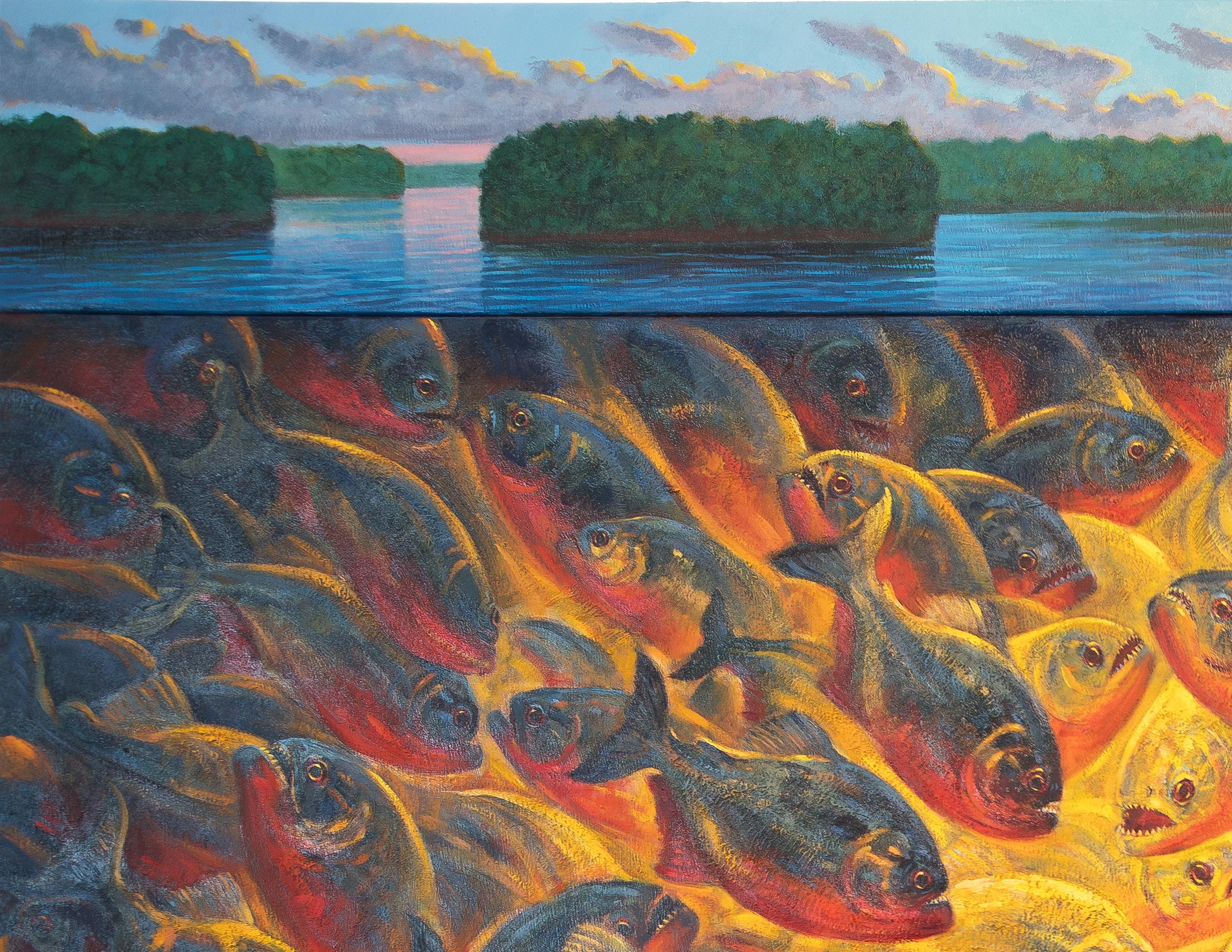 Explosion, Implosion (Piranhas dans le fleuve Amazone) (WildLife Art Animal) en vente 3
