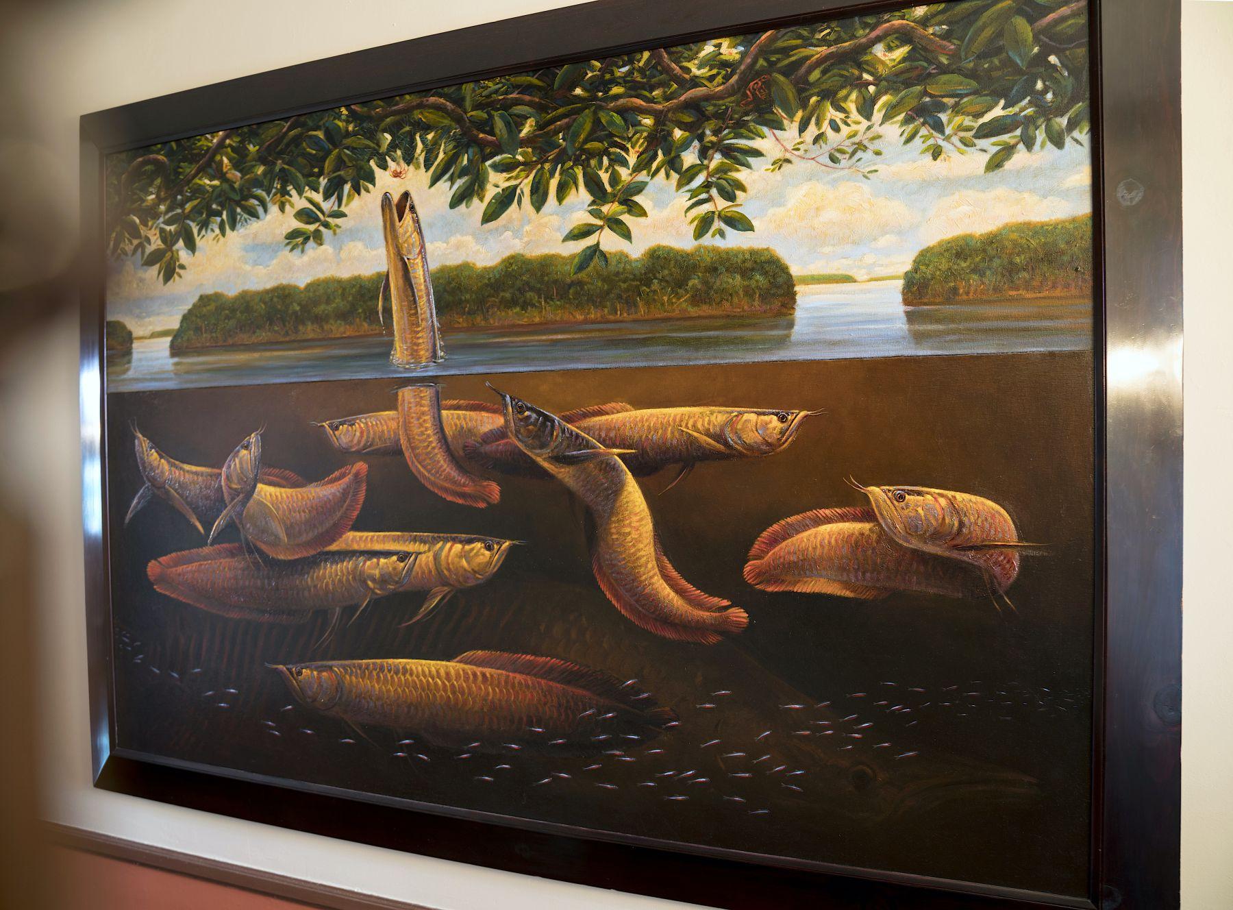 Launch - Amazonian Arowana (large oil on canvas Natural World Big Fish Arowana ) For Sale 2