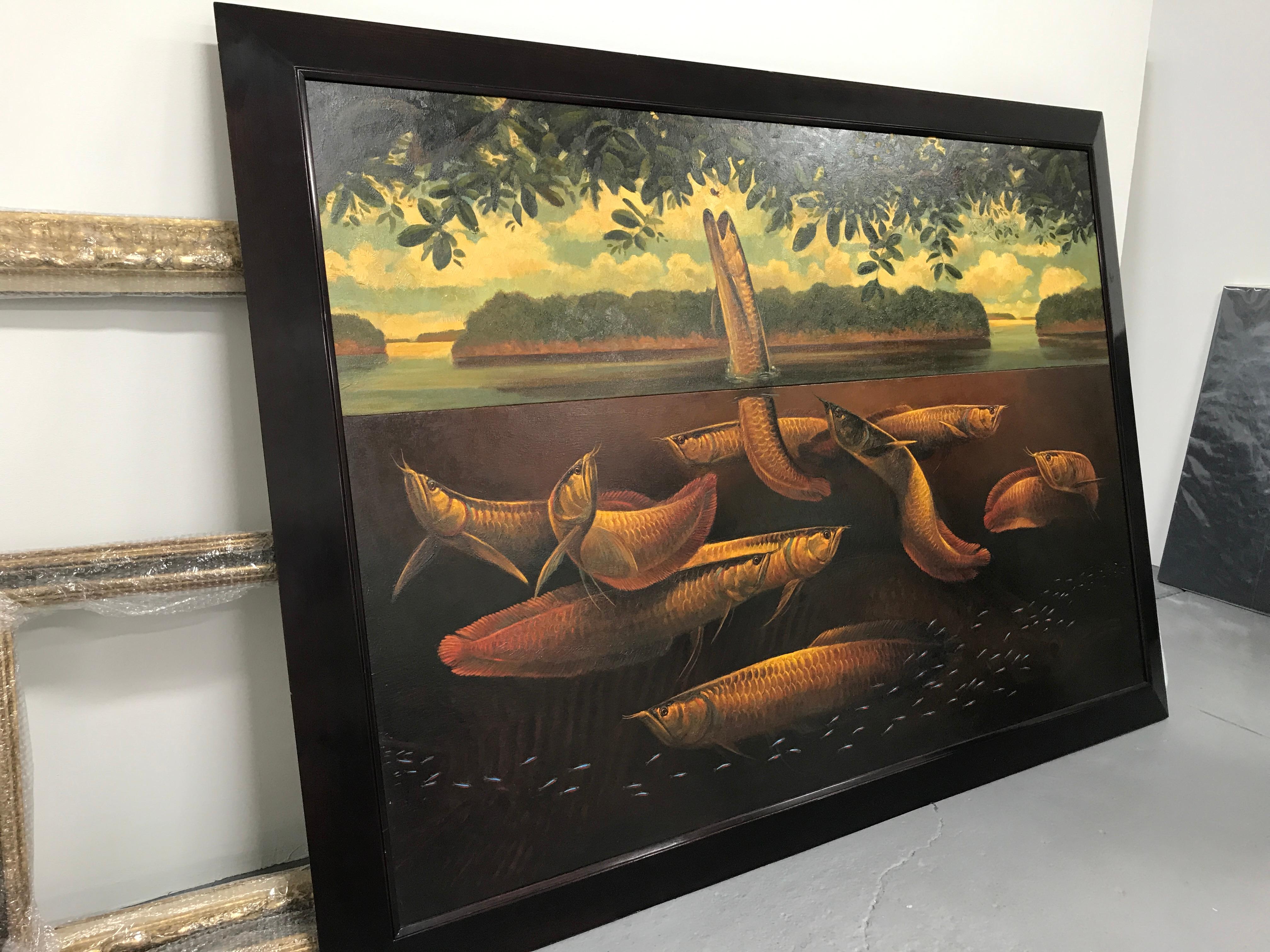Lancée - Amazonian Arowana (large huile sur toile Natural World Big Fish Arowana) - Painting de ANDRE VON MORISSE