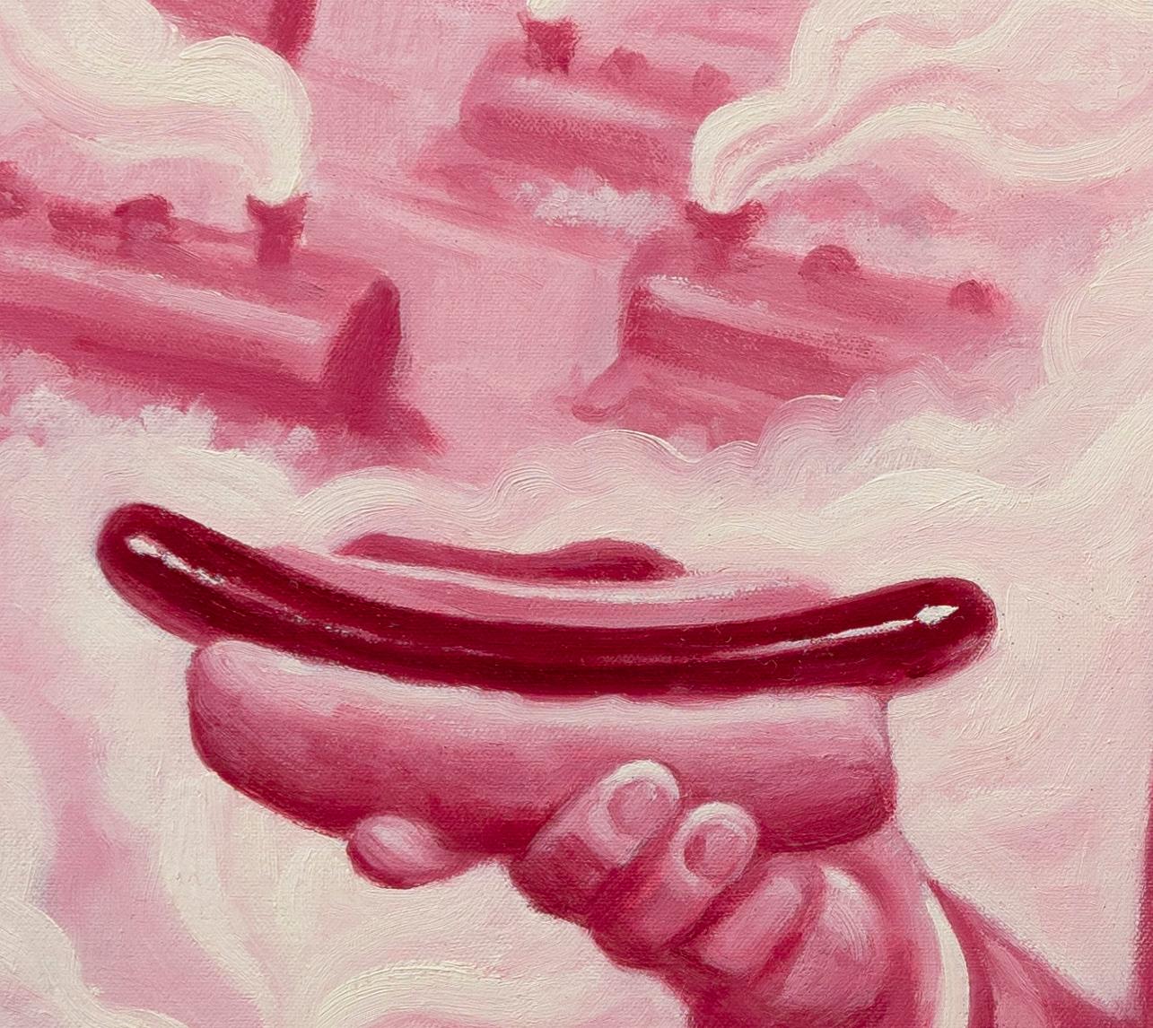 Pink Freud with Train  (Pink Freud & The Pleasant Horizon) Pop Art Pink & White - Painting by ANDRE VON MORISSE