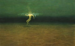 Swimmer Below (Man swimming in a green lake colors: green brown)