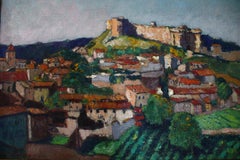 Large French Provence Landscape, Post-Impressionist Hilltop Village with Chateau