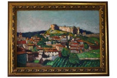 Large French Provence Landscape, Post-Impressionist Hilltop Village with Chateau