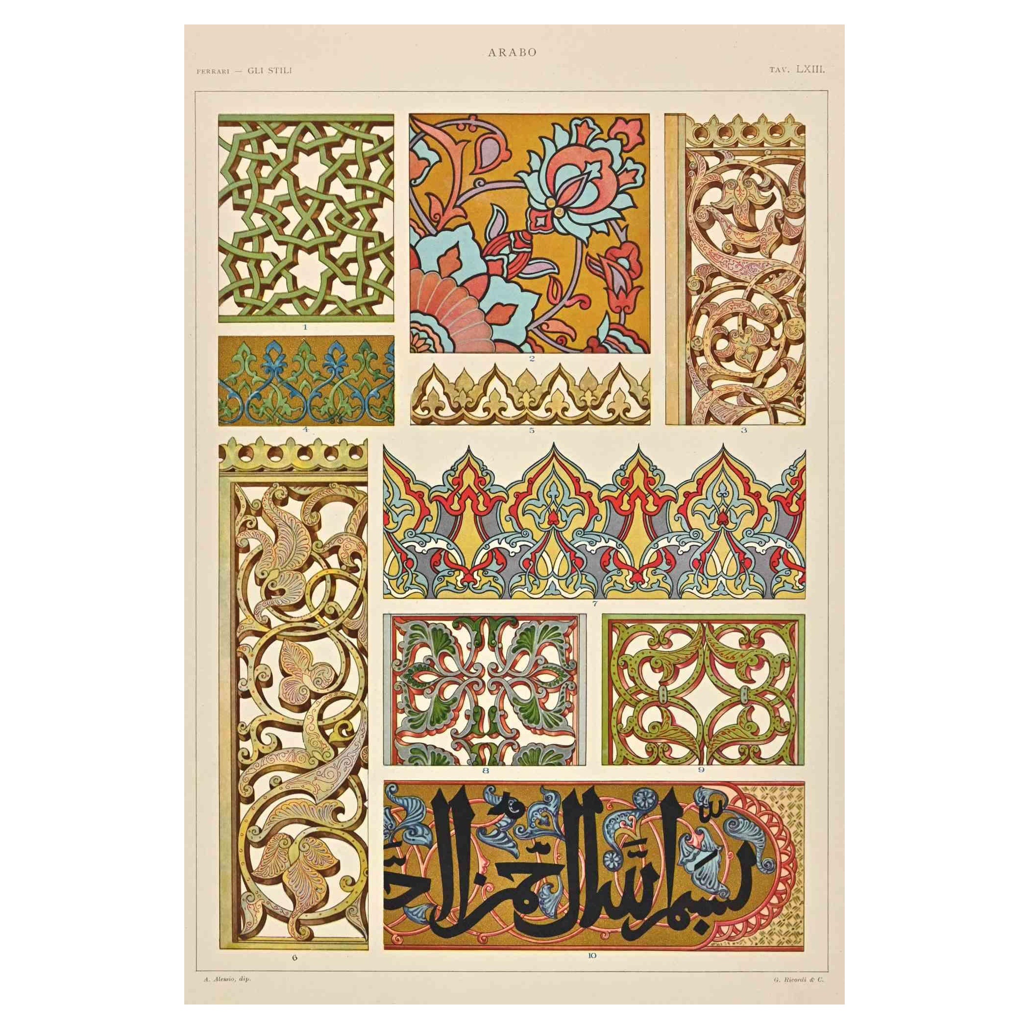 Dekorative Motive – arabische Stile – Chromolithographie von Andrea Alessio