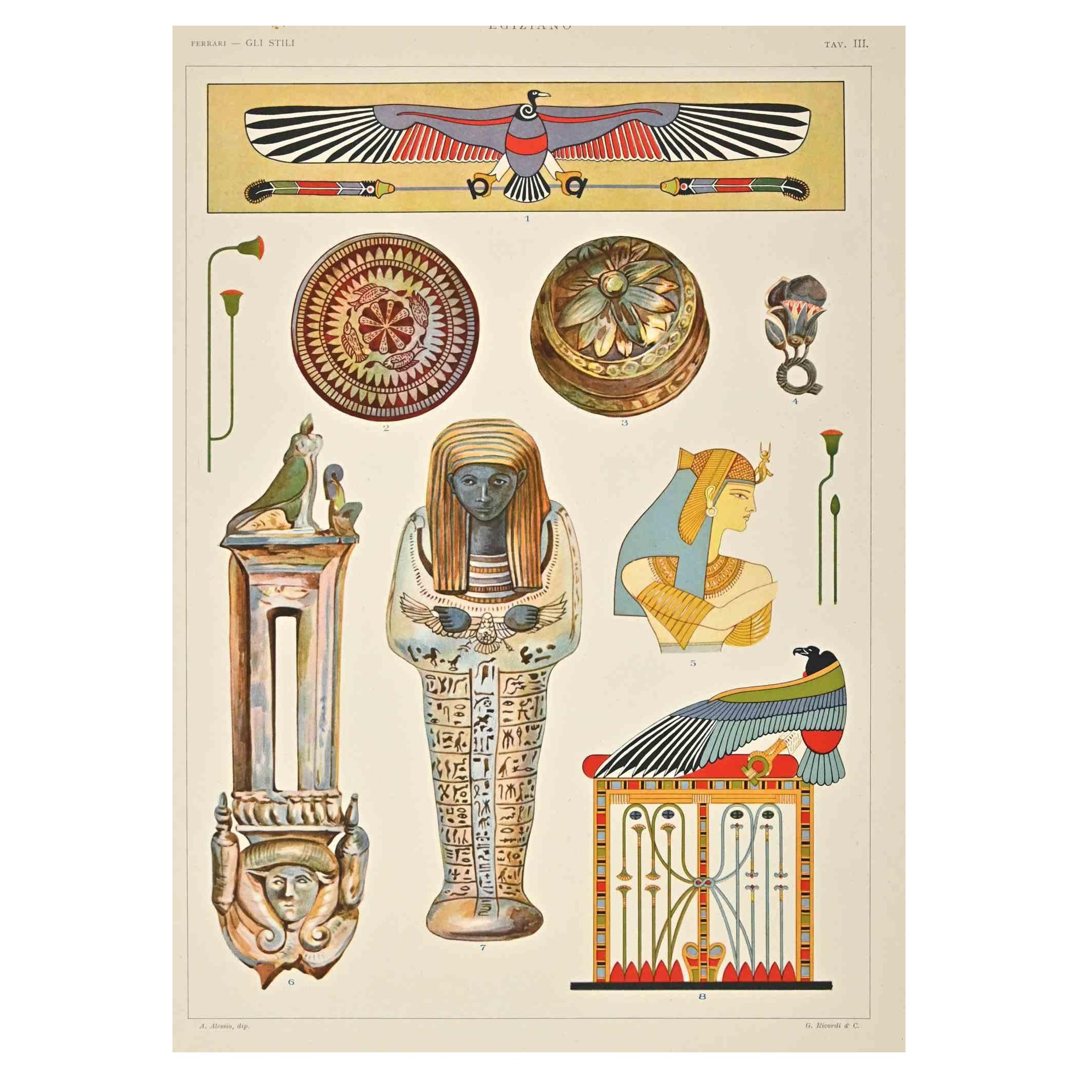 Dekorative Motive – Ägyptische Stile – Chromolithographie von Andrea Alessio