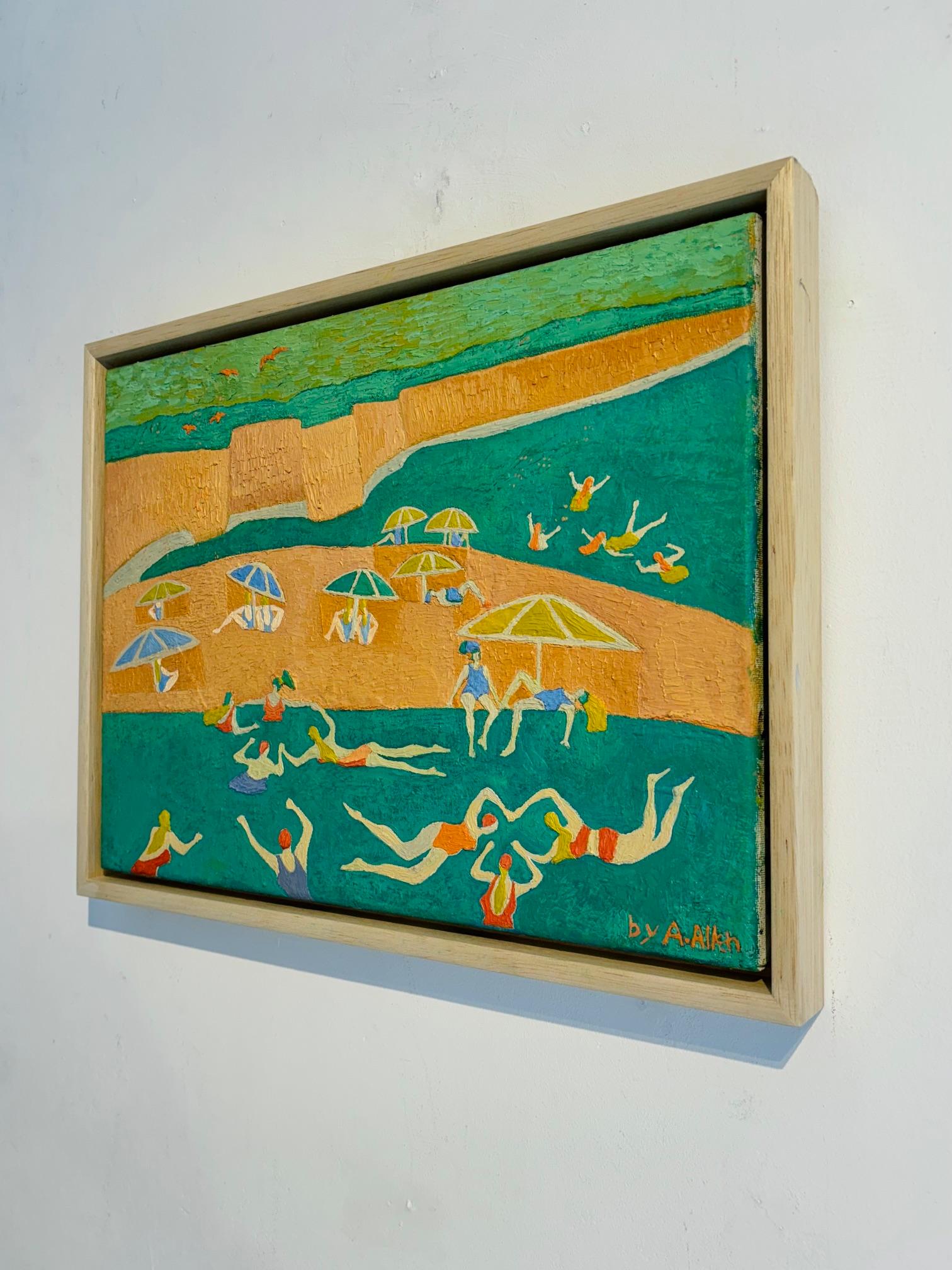 Brollies and Dollies - Original-Landschaftskunstwerk - Zeitgenössische Ölmalerei – Painting von Andrea Allen