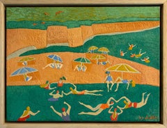 Brollies and Dollies - original landscape artwork - contemporary oil painting