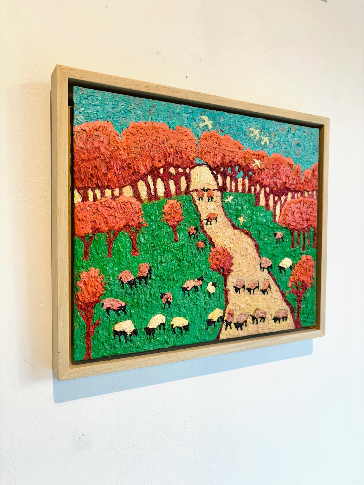 Counting Sheep-original impressionist landscape art-contemporary oil painting - Painting Impresionista de Andrea Allen