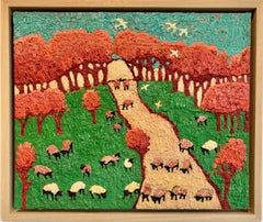 Counting Sheep-original impressionist landscape art-contemporary oil painting