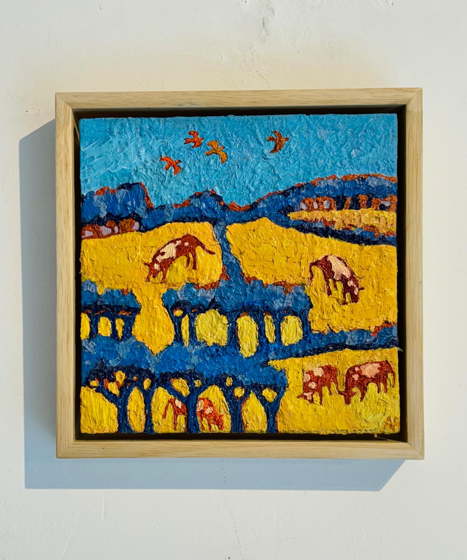 Cow Bluebell-originale impressionistische Landschaft Kunstwerk-zeitgenössische Ölgemälde (Impressionismus), Painting, von Andrea Allen