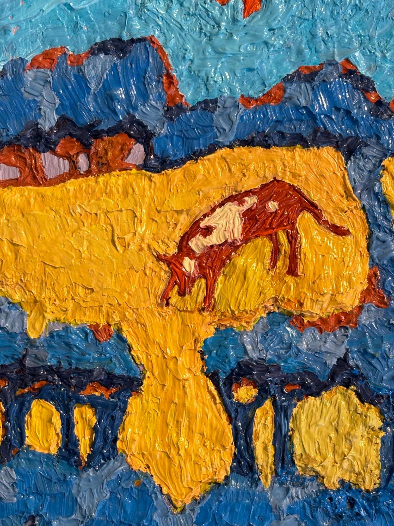 Cow Bluebell-originale impressionistische Landschaft Kunstwerk-zeitgenössische Ölgemälde im Angebot 1