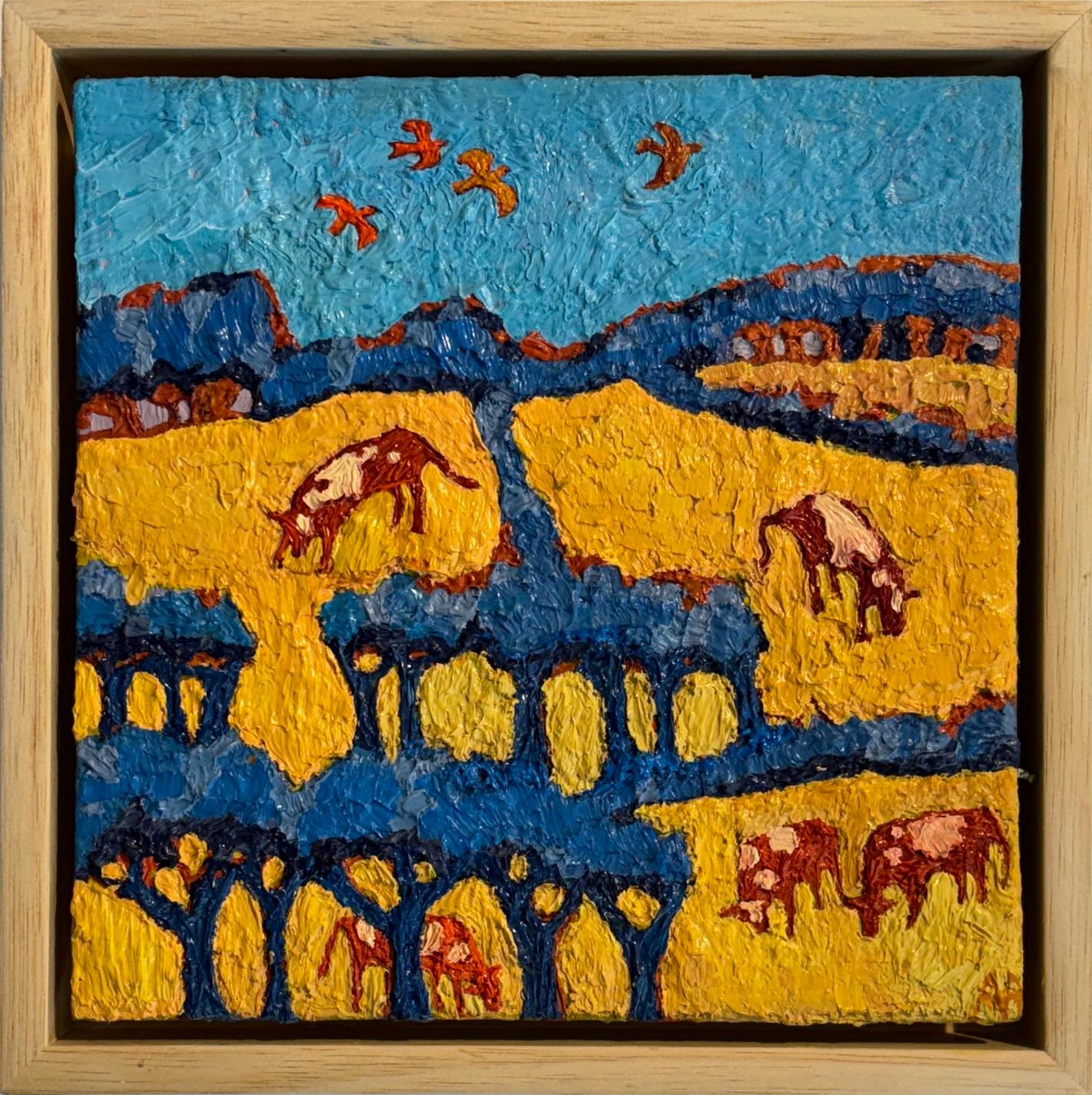 Cow Bluebell-originale impressionistische Landschaft Kunstwerk-zeitgenössische Ölgemälde – Painting von Andrea Allen