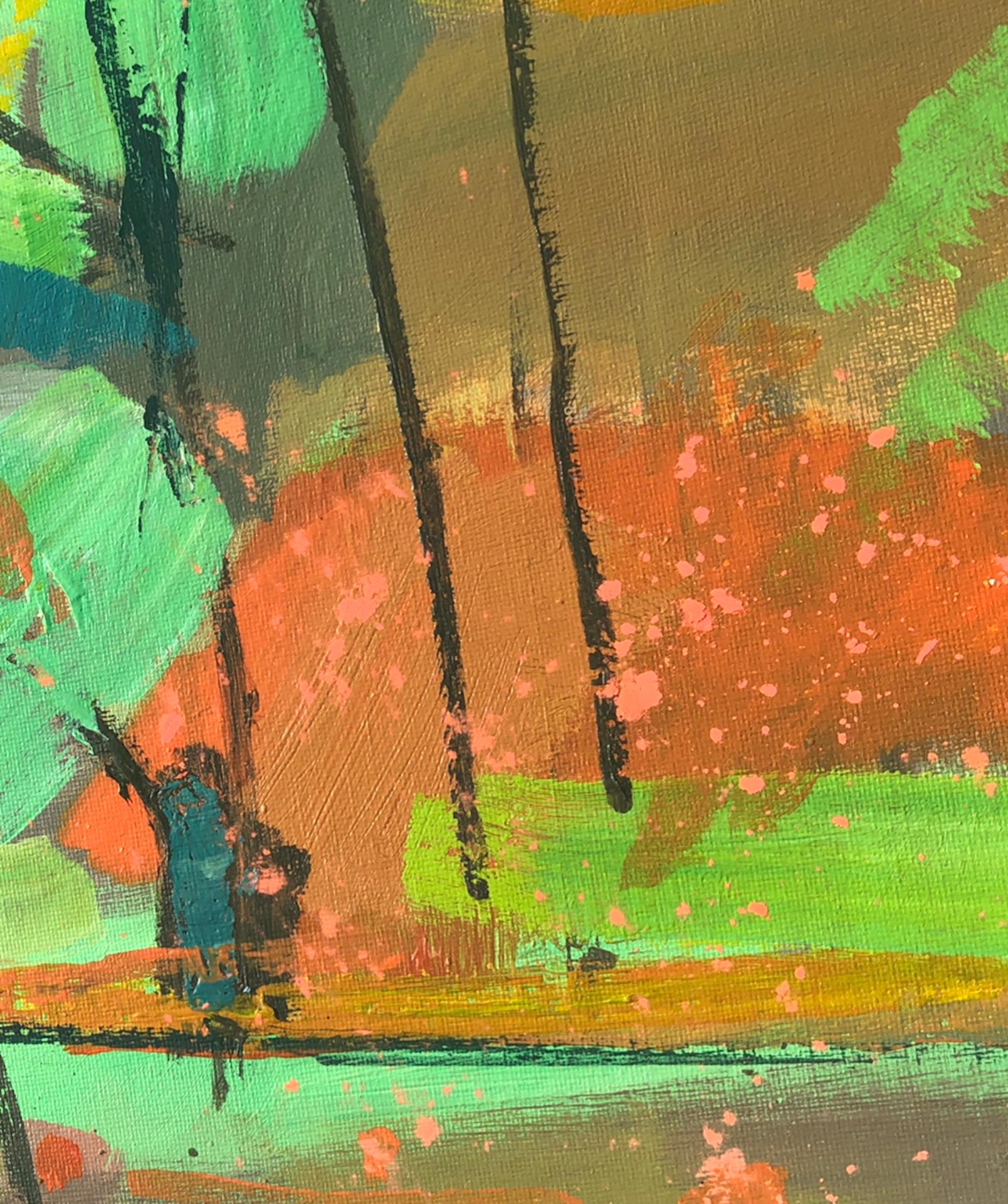 Maggie LaPorte Banks, Ritiro nella giungla Wayonad, India, Arte contemporanea - Landscape Painting Grigio di Andrea Allen