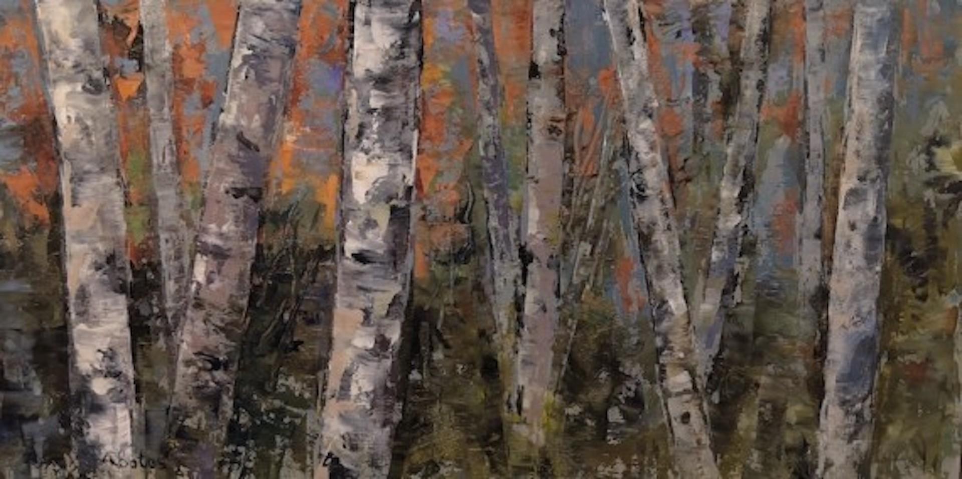 Birch Shapes, Andrea Bates, Original Woodland Landscape Painting, Affordable Art