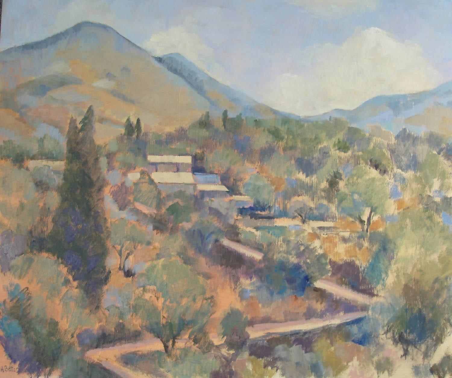 Andrea Bates Landscape Painting - Greek Village 