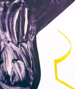 "Sunnyside Yards 26",  large abstract gestural monoprint, deep violet, yellow.