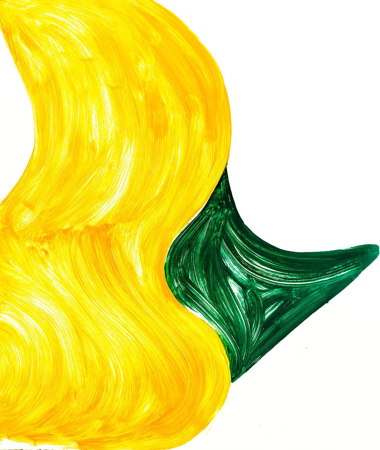 Andrea Belag Abstract Print – "Sunnyside Yards 27", large, abstract monoprint, vivid yellow, viridian green.