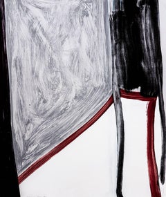 "Sunnyside Yards 6", abstract gestural monotype,  deep red, cool gray, black.