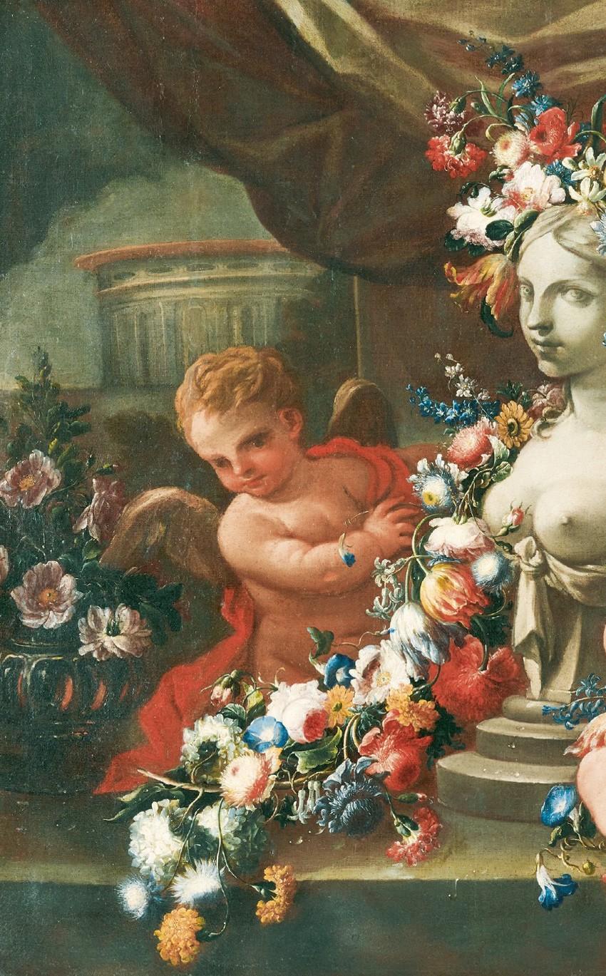 18th Century Baroque Andrea Belvedere & Nicola Vaccaro Allegory of Sculpture Oil 1