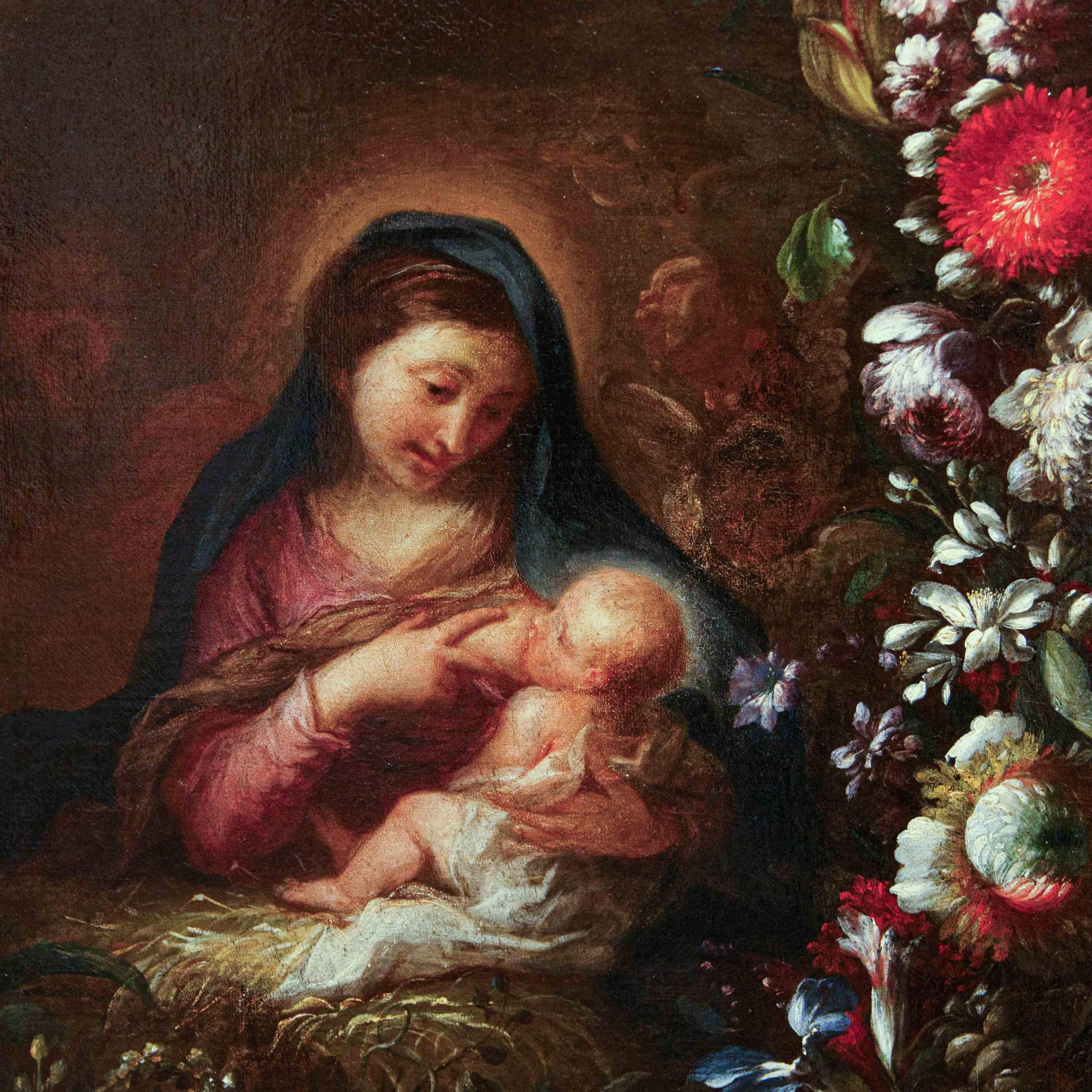 Flower garland with Holy Family canvas from the circle of Andrea Belvedere 9