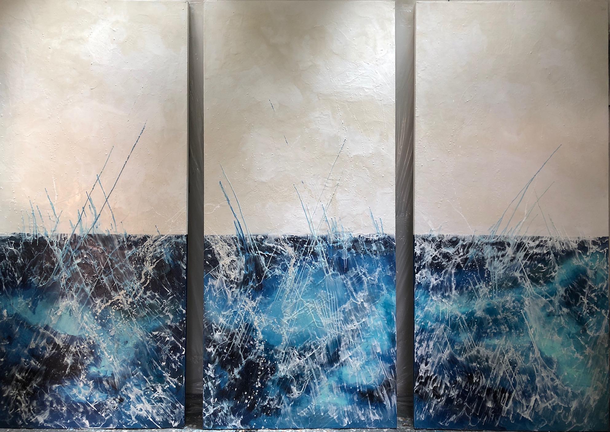 Series: Plunge Triptych

Oil and encaustic

Size: 80" x 108" (36" x 80" each panel)

Using unconventional hardware - a blow torch, iron and other heated tools - along with paper, encaustics, photography, resin and natural materials, Bonfils’