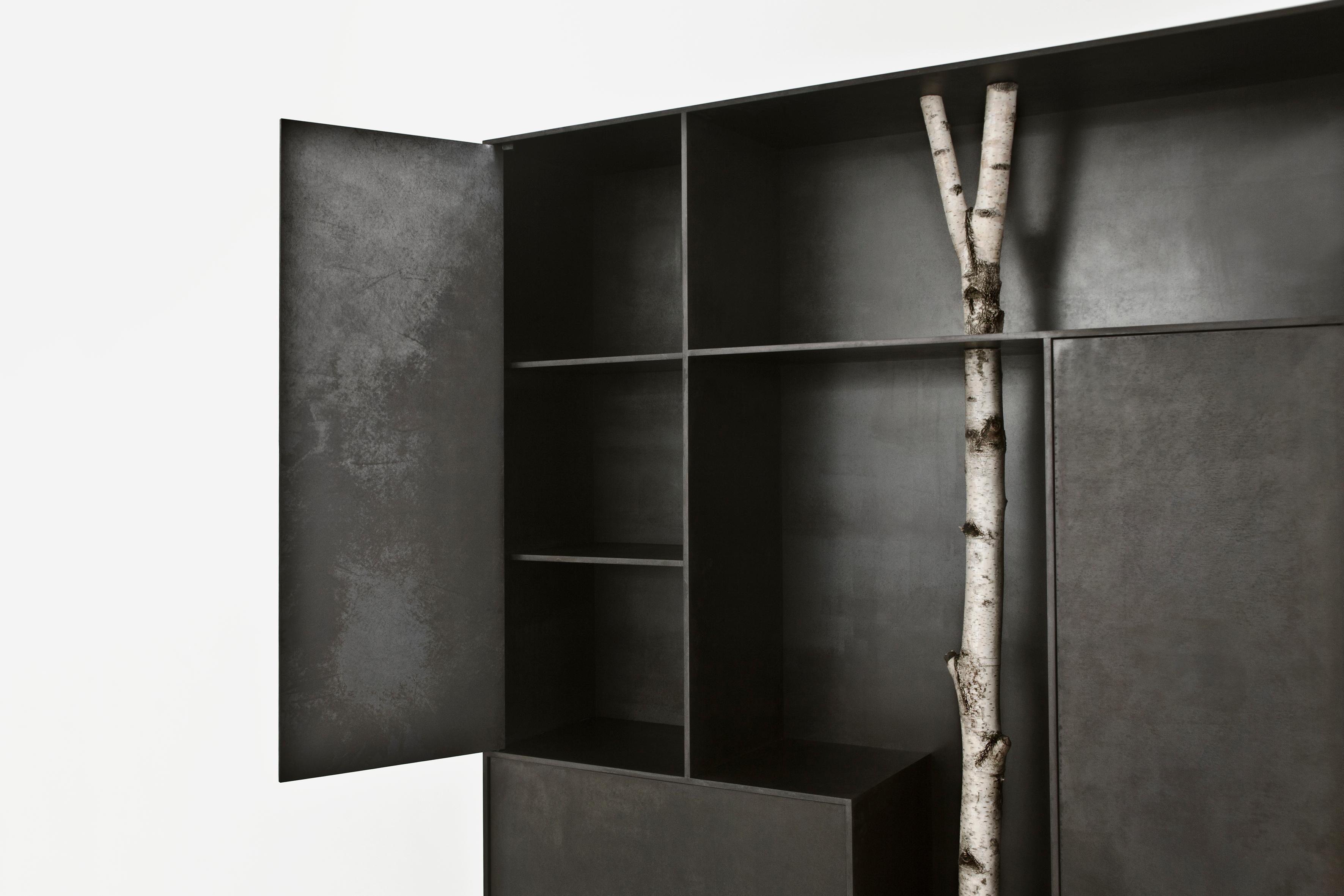 Italian Andrea Branzi, Tree 8, Cabinet, Birch Wood, Patinated Aluminum, 2010