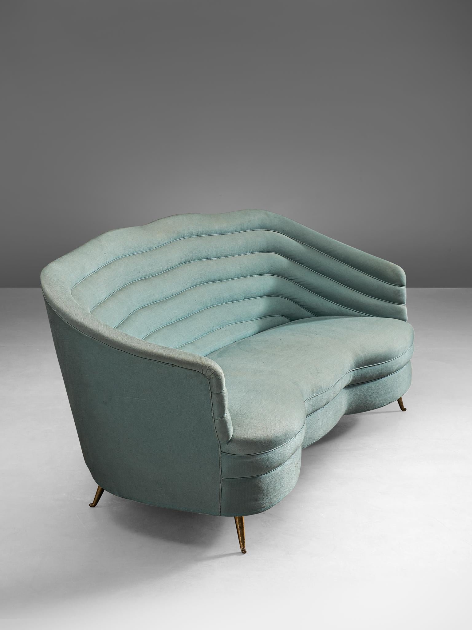 Mid-Century Modern Andrea Busiri Sofa in Turquoise Blue Upholstery