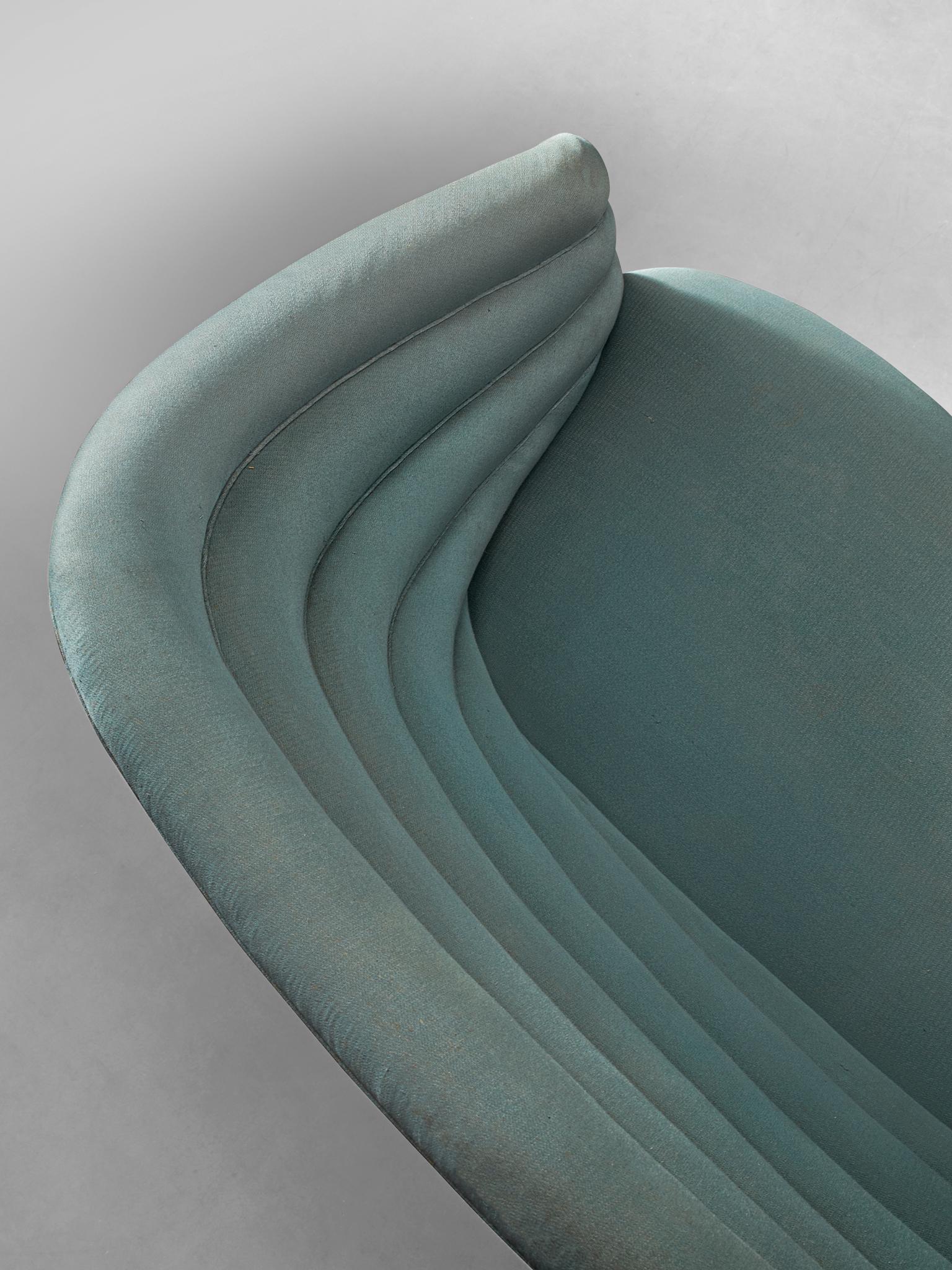 Brass Andrea Busiri Sofa in Turquoise Blue Upholstery