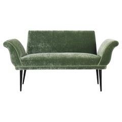 Andrea Busiri Vici Bench in Wood and Green Velvet Italian Manufacture 1950s