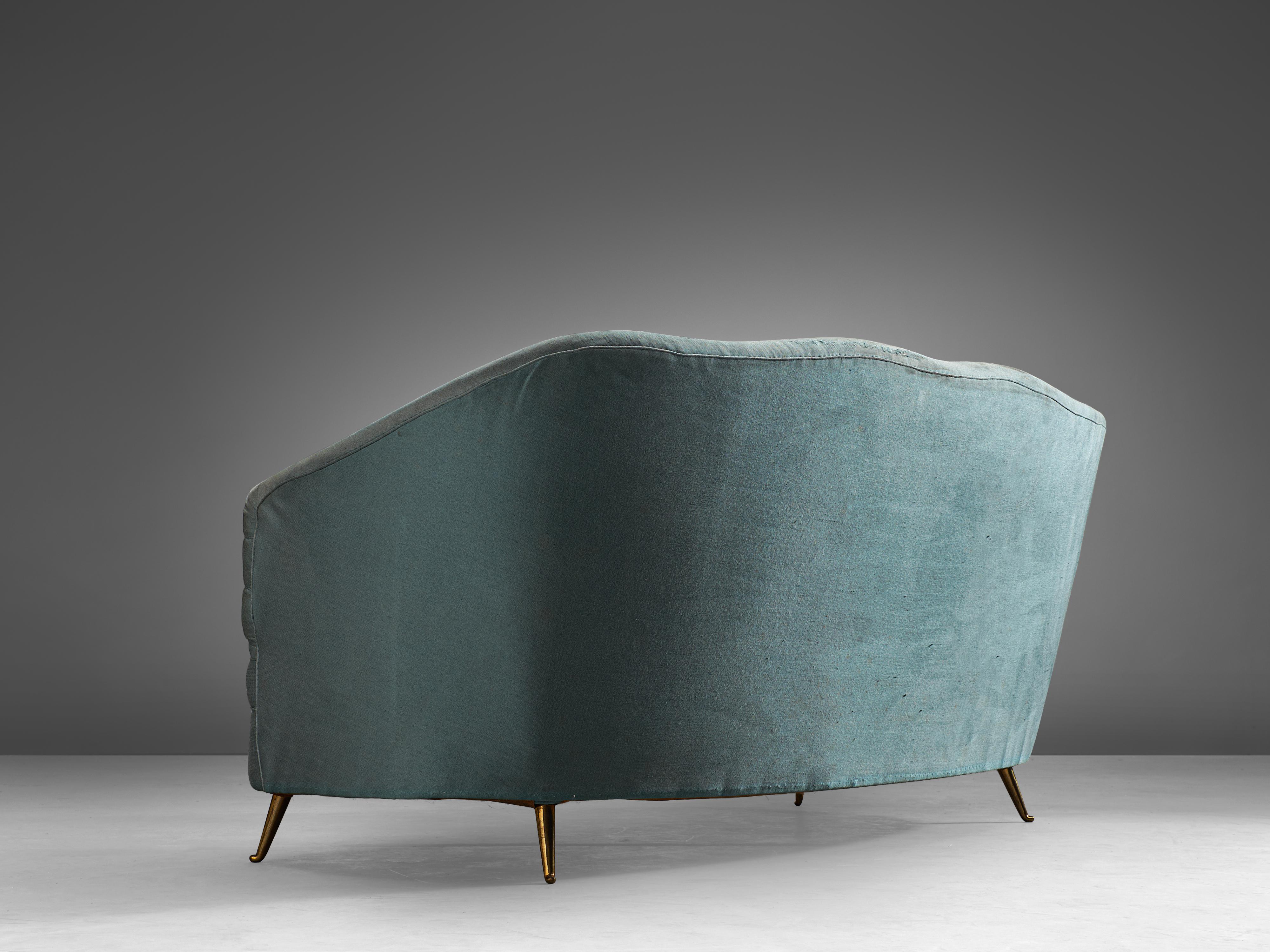 Italian Andrea Busiri Vici Sofa in Turquoise Blue Upholstery