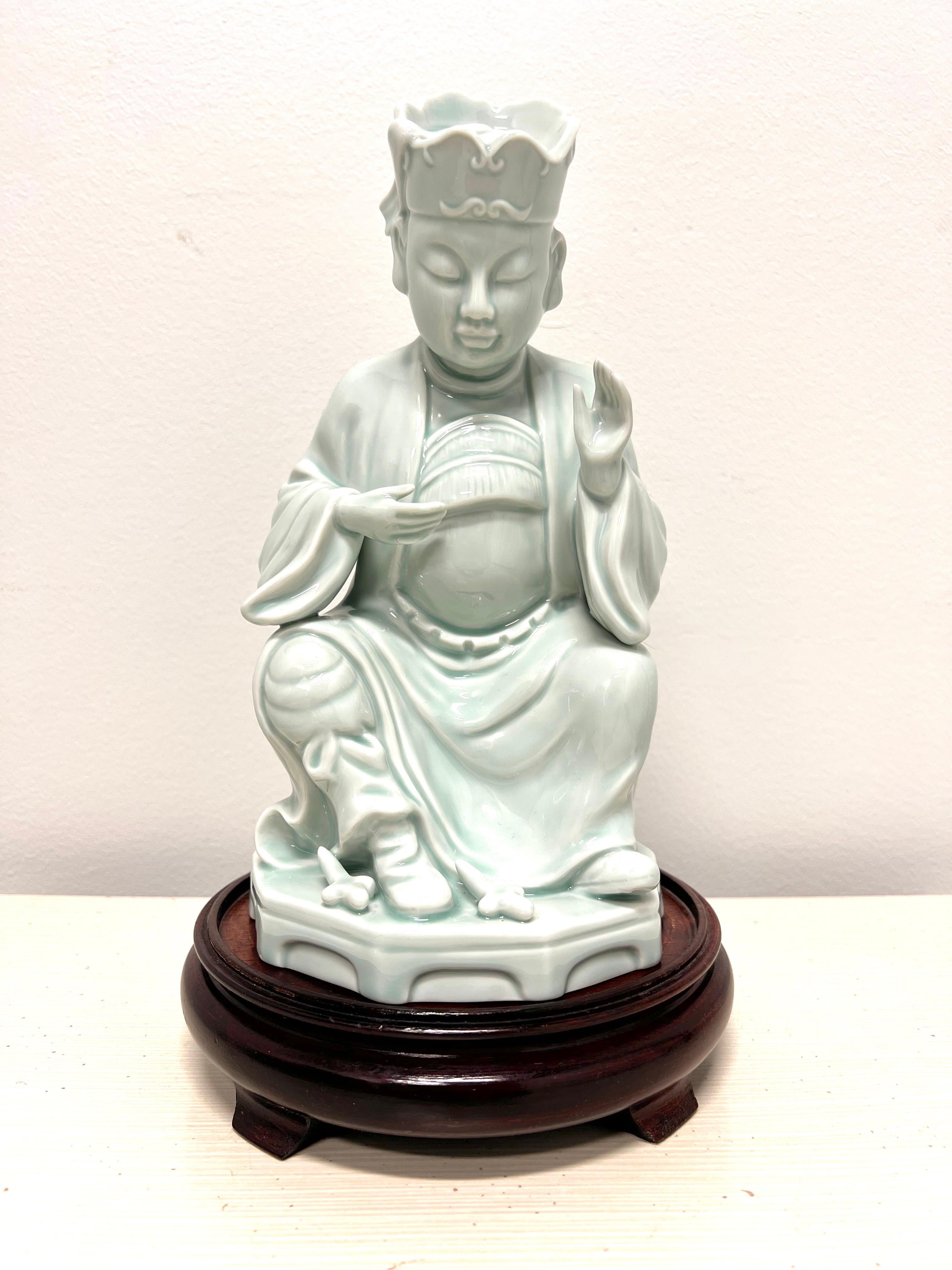 ANDREA BY SADEK Blue Porcelain Buddha Figurine on Stand For Sale 4