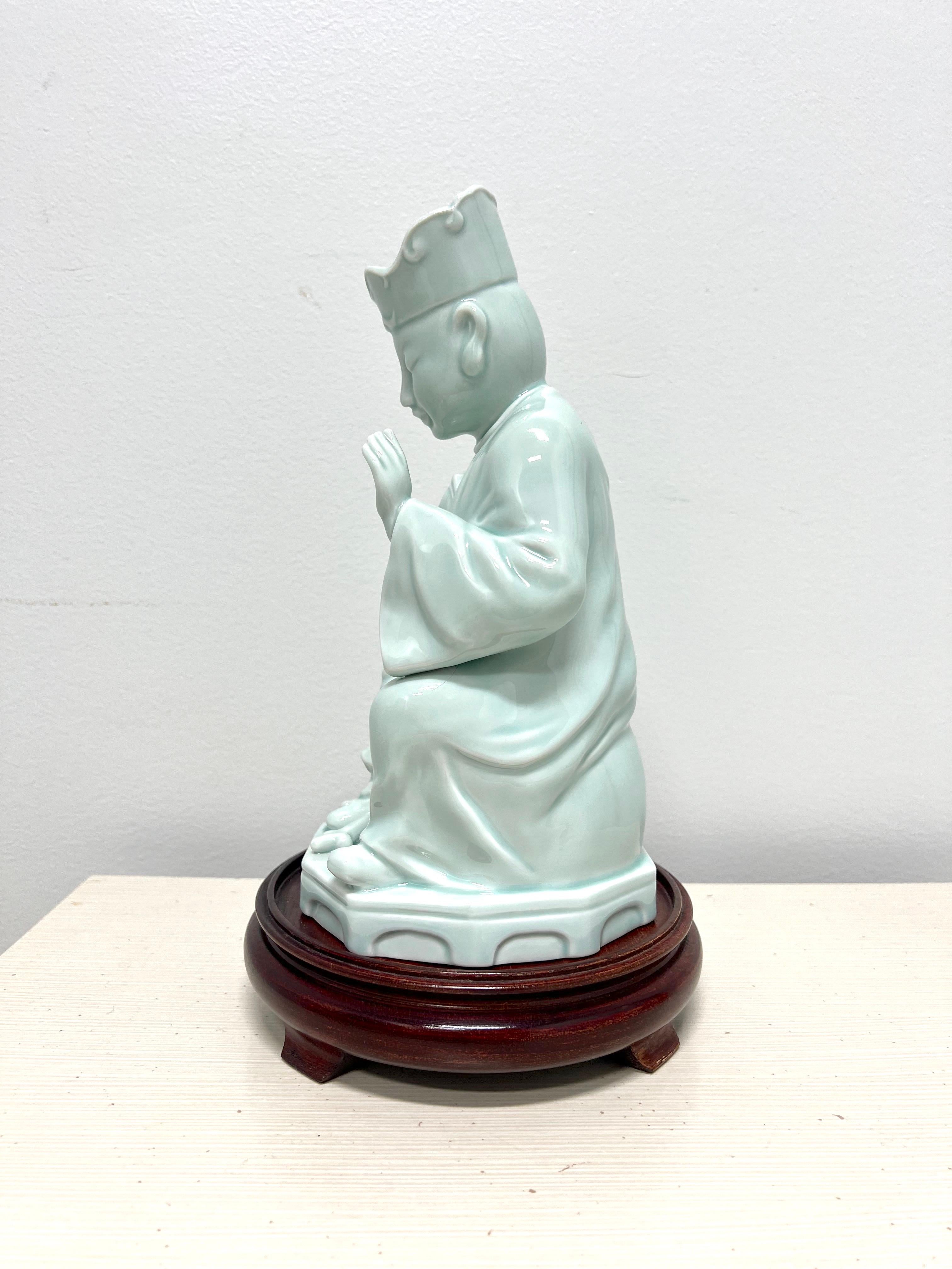 20th Century ANDREA BY SADEK Blue Porcelain Buddha Figurine on Stand For Sale