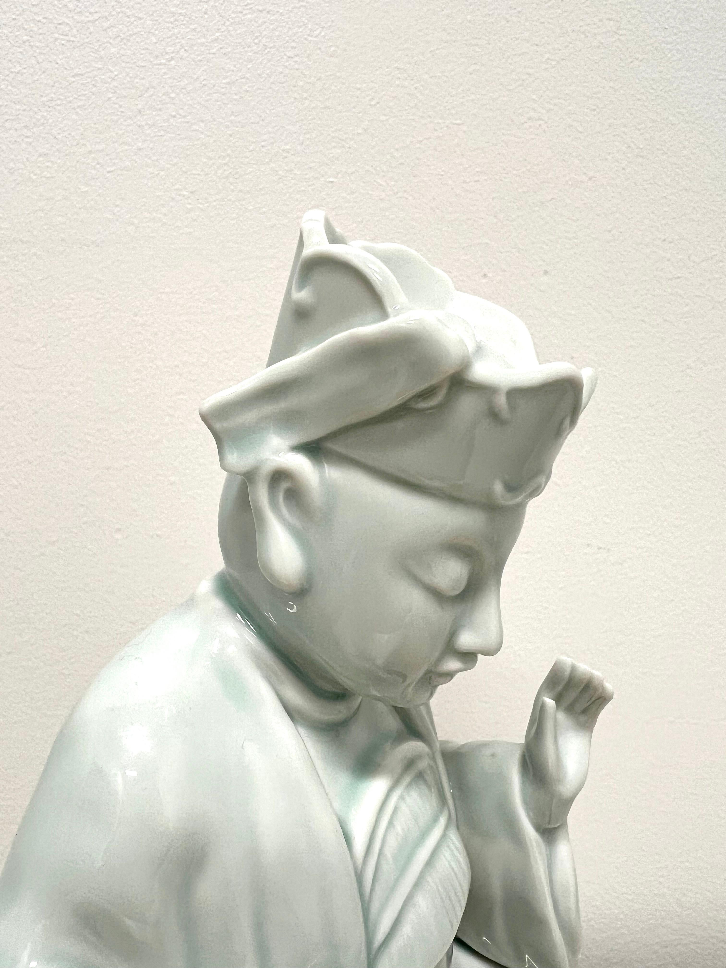 ANDREA BY SADEK Blue Porcelain Buddha Figurine on Stand For Sale 2