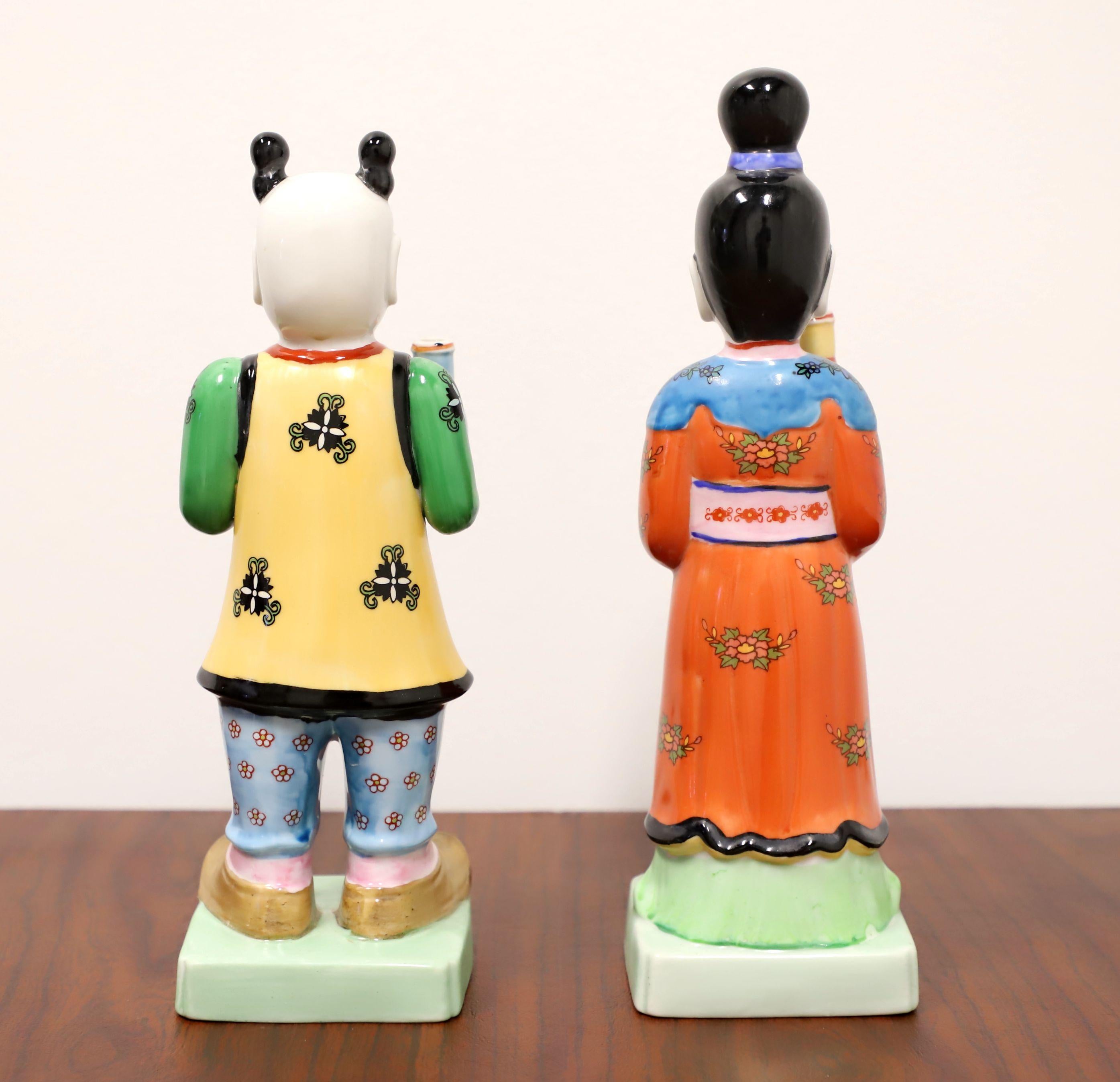Chinoiserie ANDREA by SADEK Porcelain Chinese Figurines - Male & Female - Pair For Sale