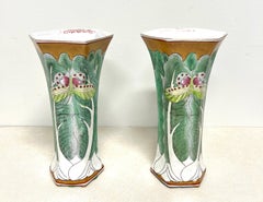 ANDREA BY SADEK Porcelain Chinoiserie Famille Vert Bok Choy Butterfly Vases-Pair