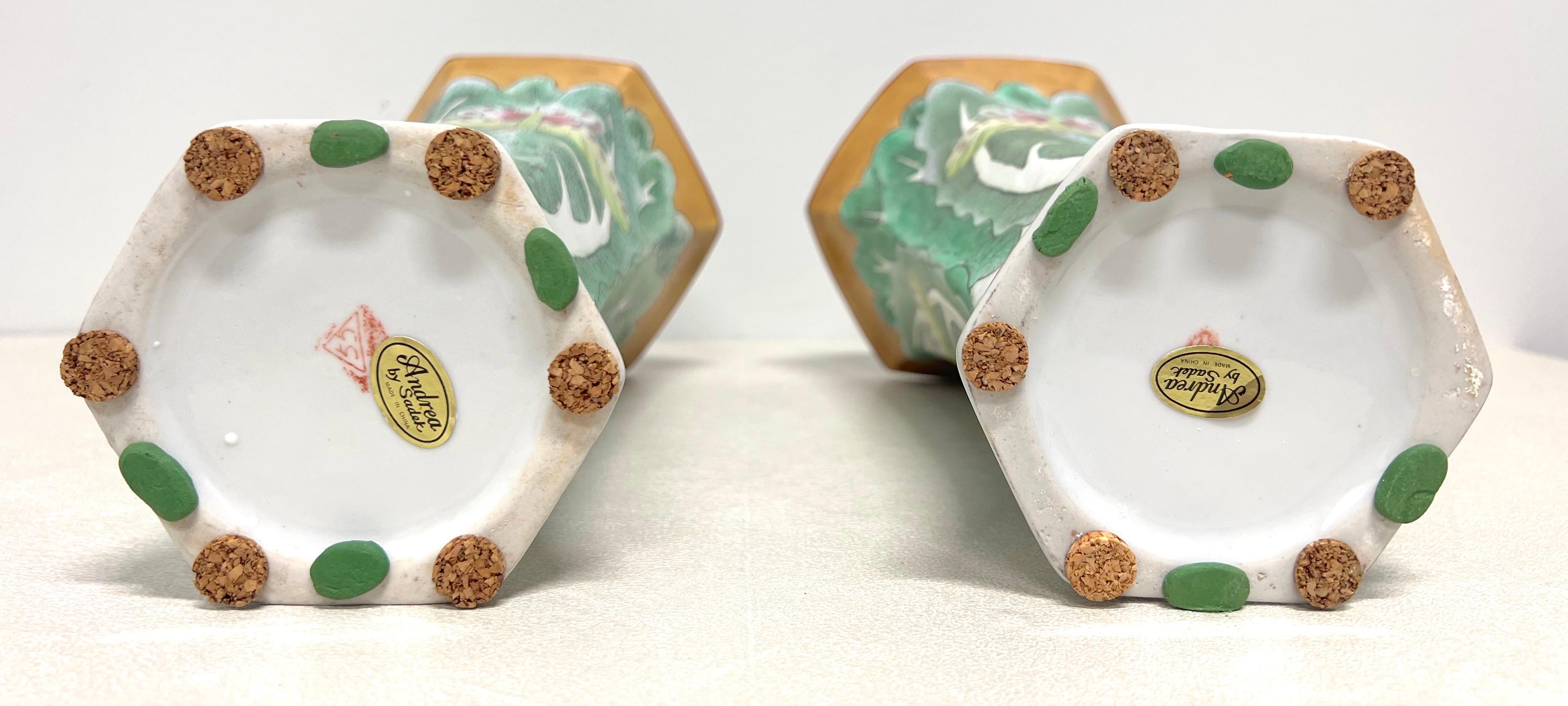 ANDREA BY SADEK Porcelain Chinoiserie Famille Vert Bok Choy Butterfly Vases-Pair For Sale 2