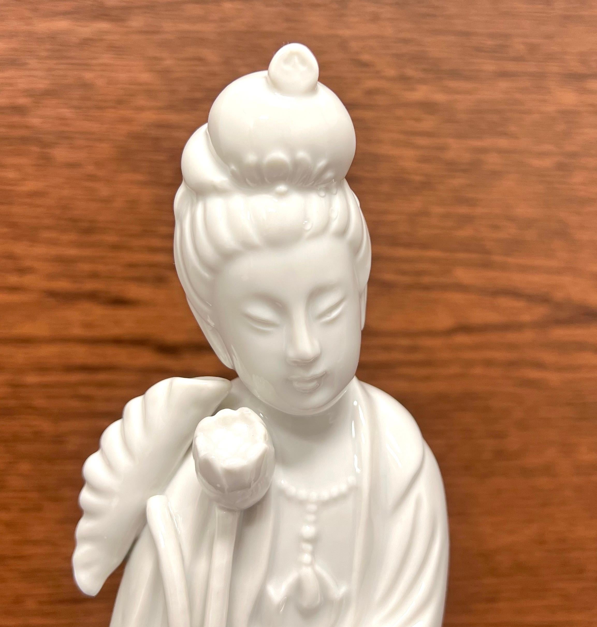 Japanese ANDREA BY SADEK White Porcelain Quan Yin Goddess of Mercy Figurines - Pair For Sale