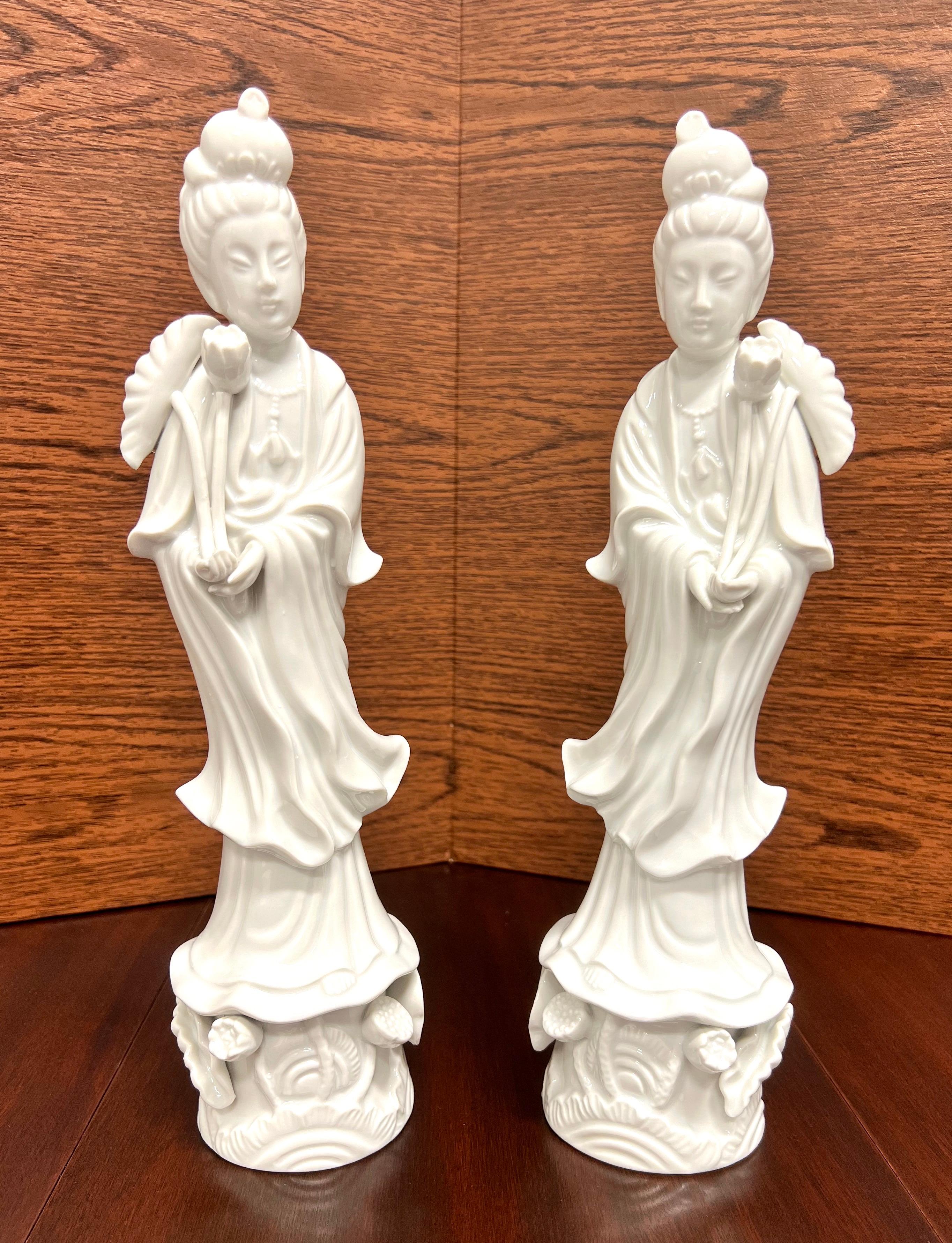 ANDREA BY SADEK White Porcelain Quan Yin Goddess of Mercy Figurines - Pair For Sale 2