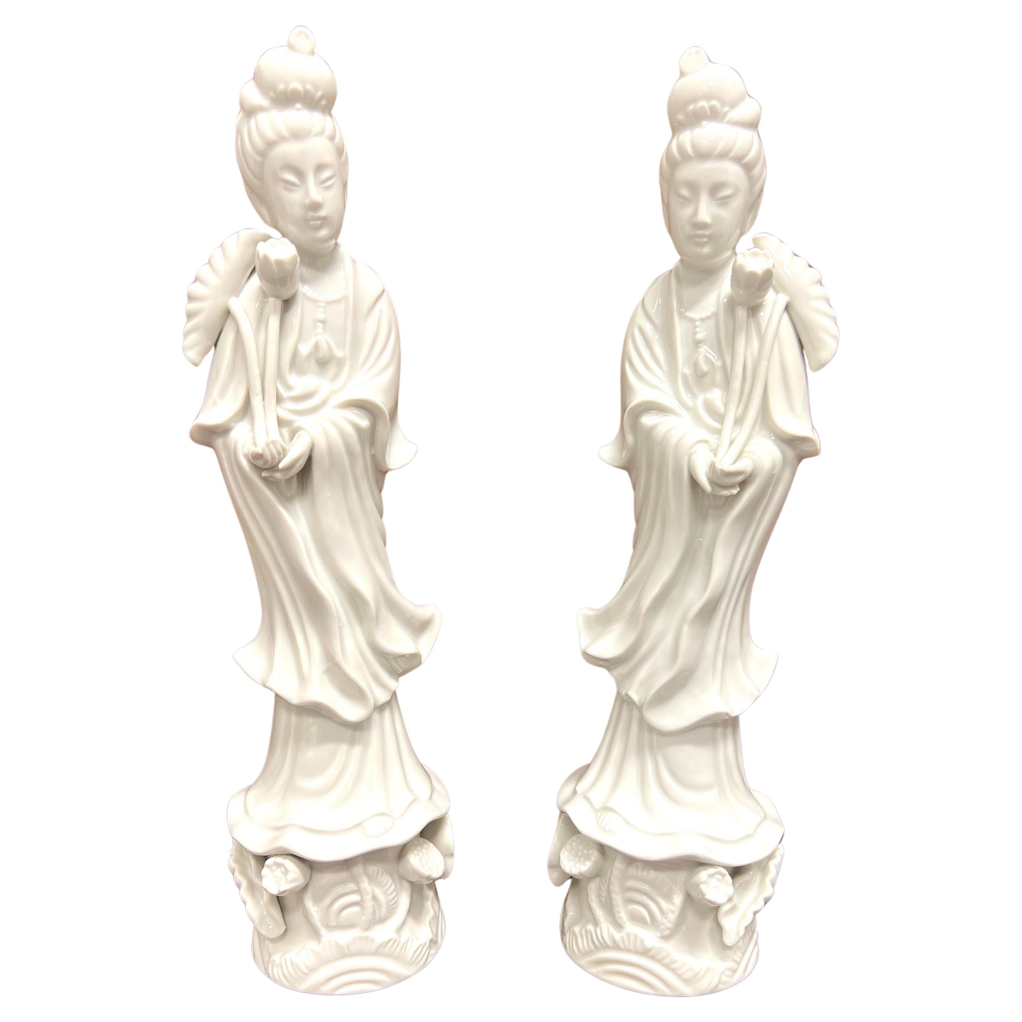 ANDREA BY SADEK White Porcelain Quan Yin Goddess of Mercy Figurines - Pair For Sale