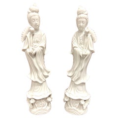 ANDREA BY SADEK White Porcelain Quan Yin Goddess of Mercy Figurines - Pair