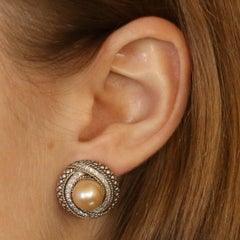 Andrea Candela Marbella Cultured Pearl Diamond Earrings Silver 18k Gold.48 Carat