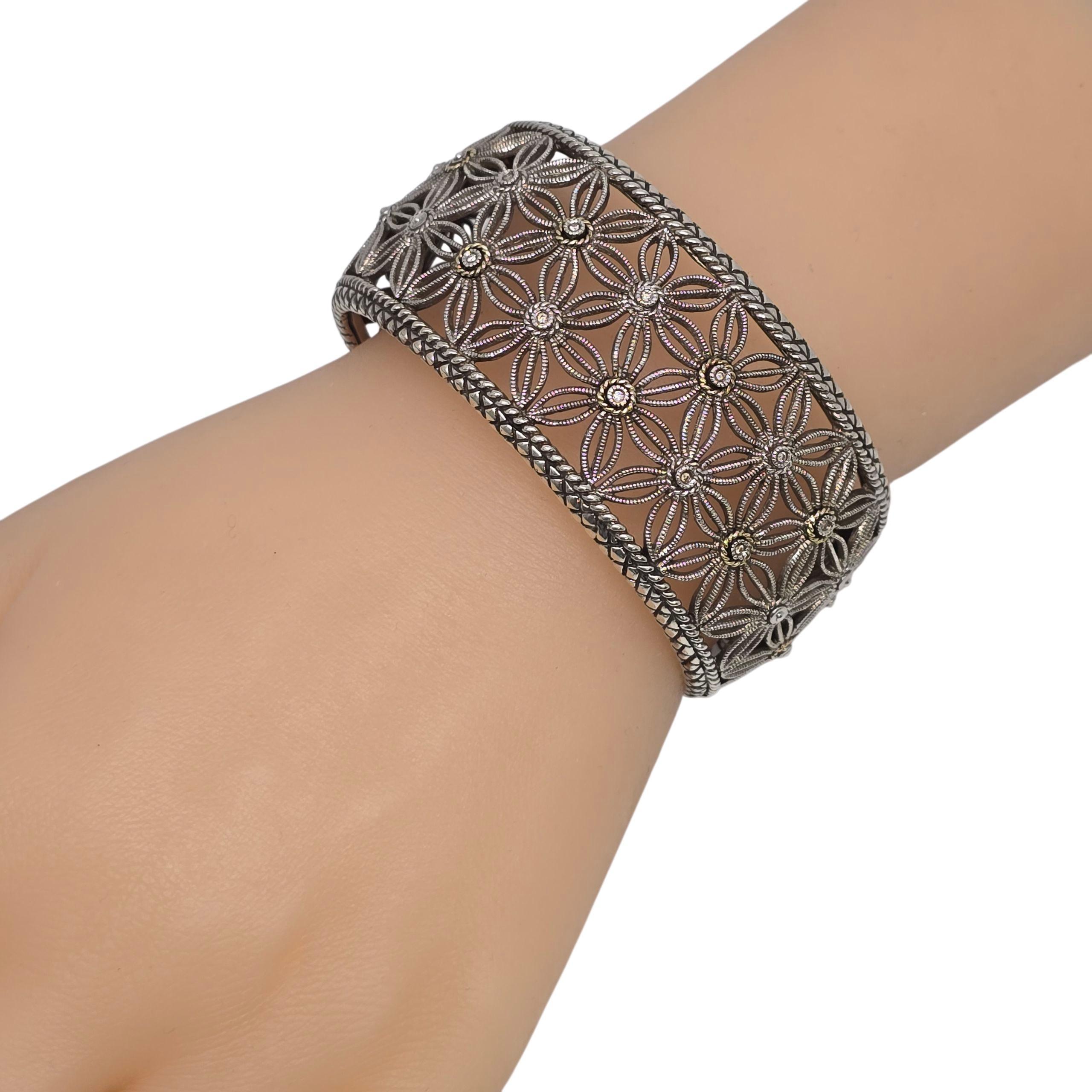 Andrea Candela Sterling Silber 18KT Diamant Blume Tesoro Manschettenknopf Armband #22551 im Angebot 5